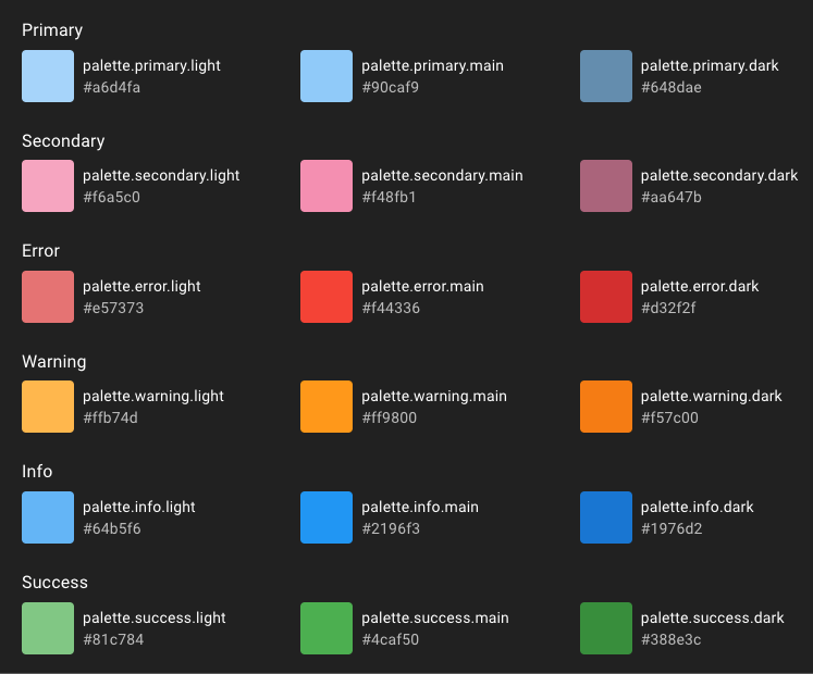 Default Color Palette Material UI